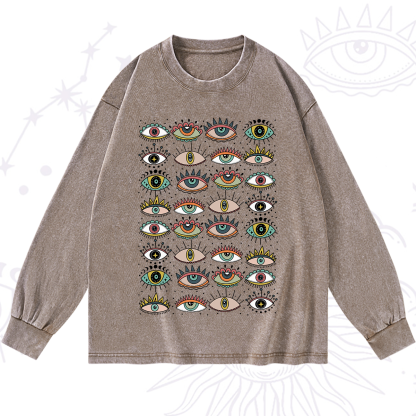 Purplehecate Evil Eye Pattern Washed Long Sleeve Shirt
