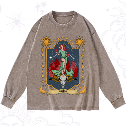 Purplehecate Aries Zodiac Washed Long Sleeve Shirt