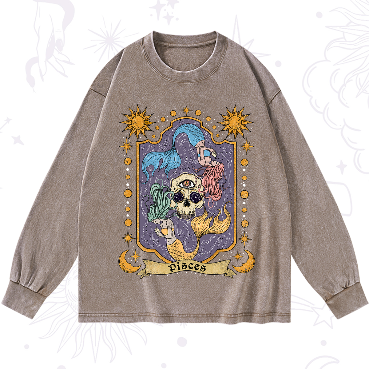 Purplehecate Pisces Zodiac Washed Long Sleeve Shirt