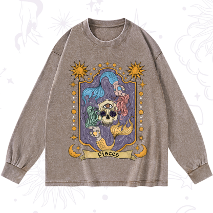 Purplehecate Pisces Zodiac Washed Long Sleeve Shirt