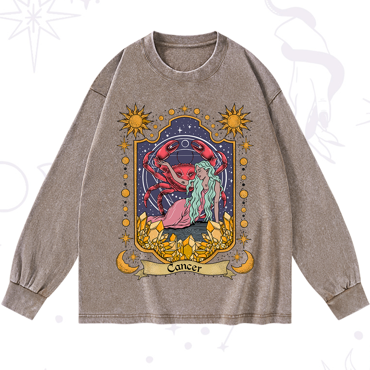 Purplehecate Cancer Zodiac Washed Long Sleeve Shirt