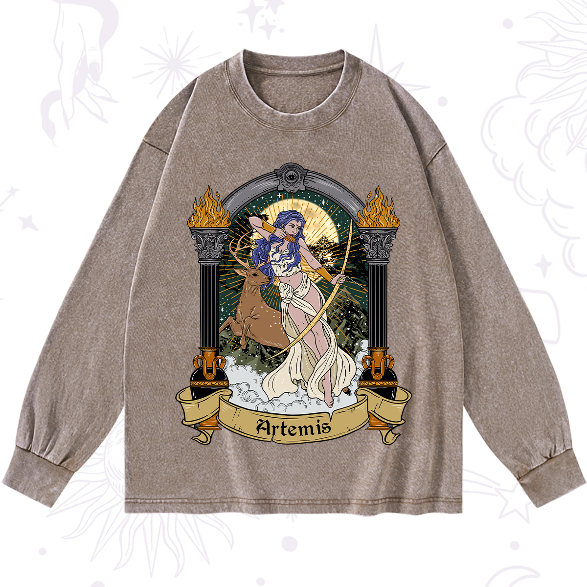 Purplehecate The Huntress Goddess Artemis Washed Long Sleeve Shirt