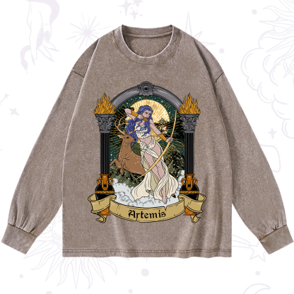 Purplehecate The Huntress Goddess Artemis Washed Long Sleeve Shirt