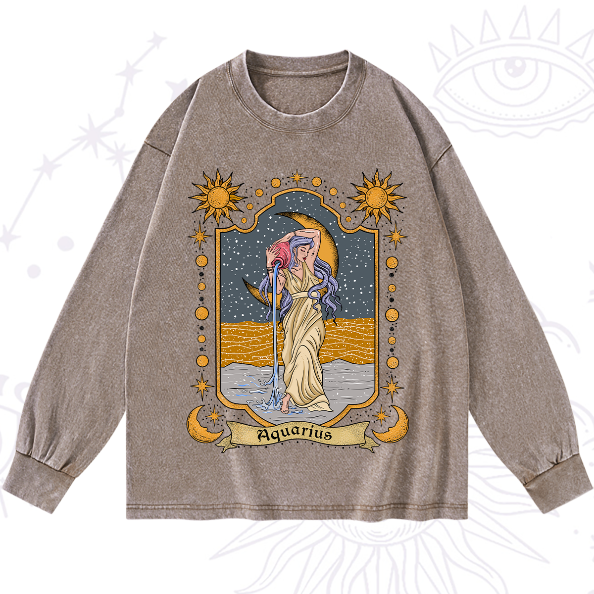 Purplehecate Aquarius Zodiac Washed Long Sleeve Shirt