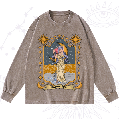 Purplehecate Aquarius Zodiac Washed Long Sleeve Shirt