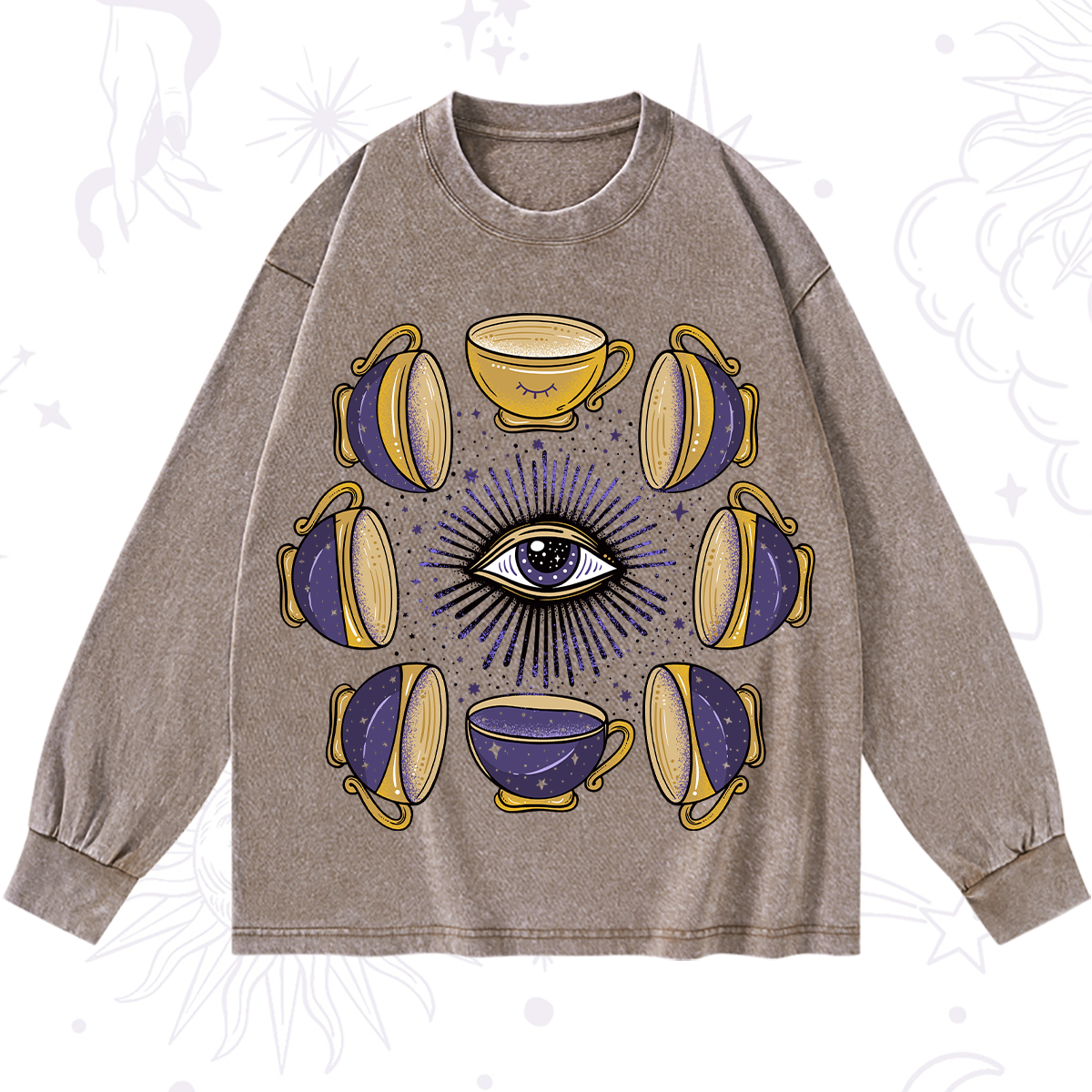 Purplehecate Moon Phase Coffee Lover Washed Long Sleeve Shirt