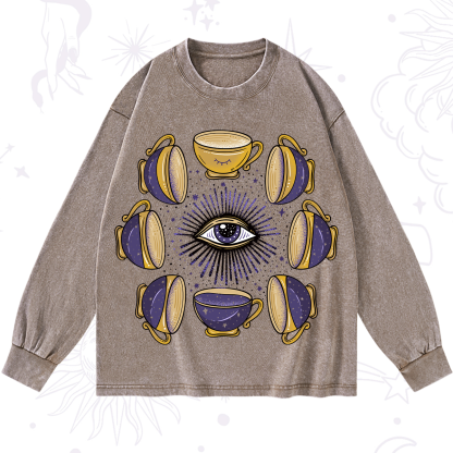Purplehecate Moon Phase Coffee Lover Washed Long Sleeve Shirt
