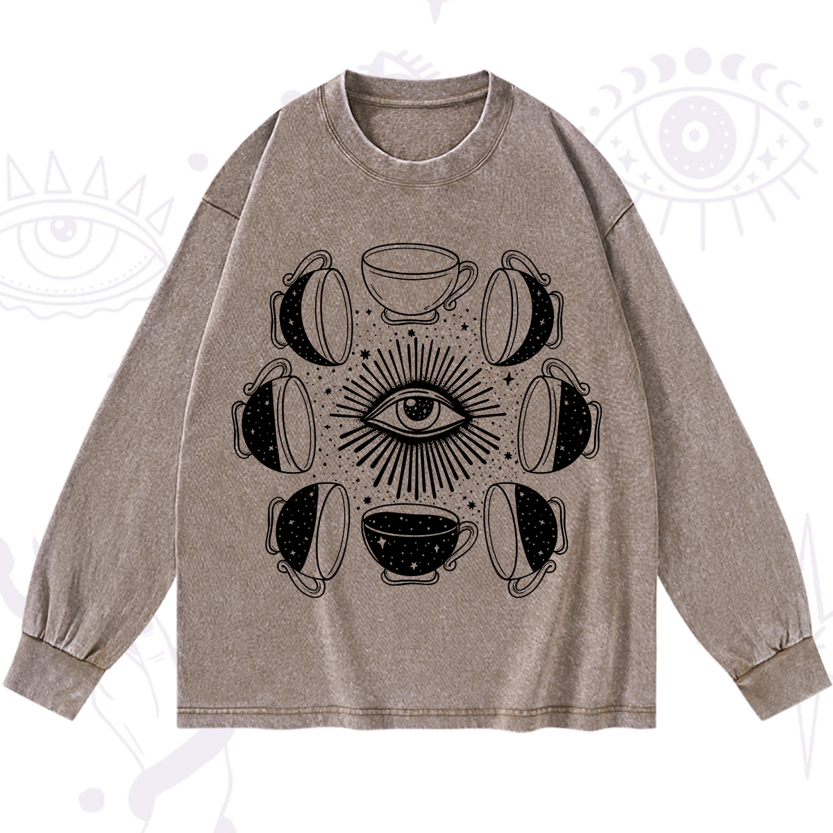 Purplehecate Moon Phase Coffee Washed Long Sleeve Shirt