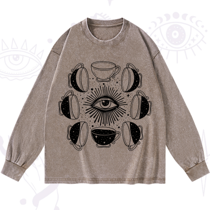 Purplehecate Moon Phase Coffee Washed Long Sleeve Shirt