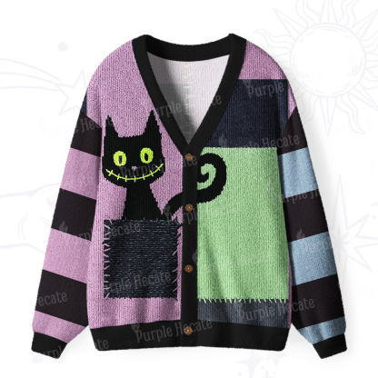 Purplehecate Monster Black Cat Ugly Cardigan Sweaters
