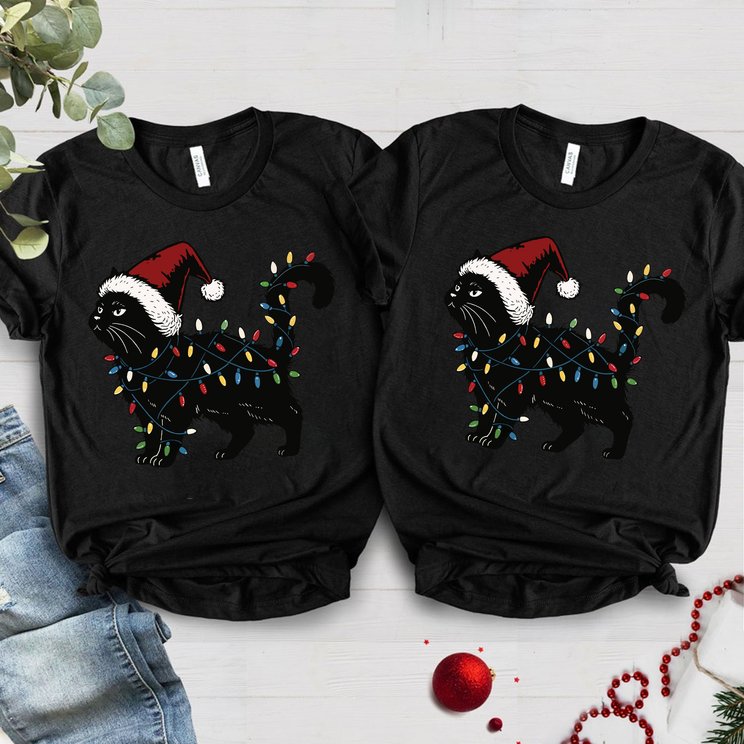 Purplehecate Cute Cat Christmas Family Matching T-Shirts
