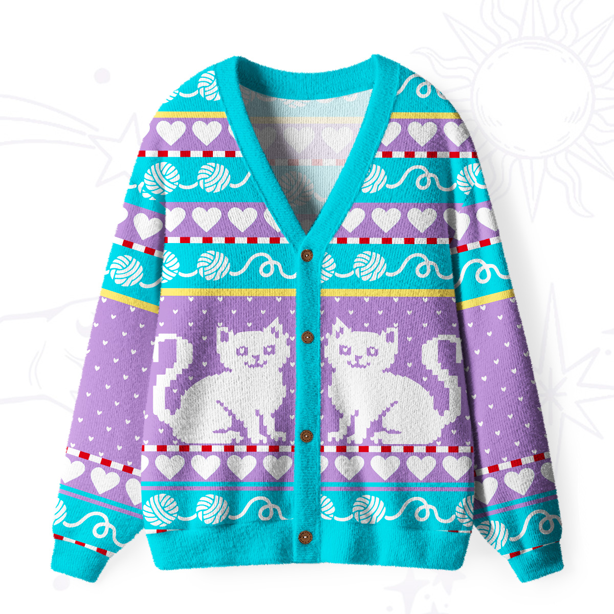 PurplehecateWhimsical Cat and Yarn  Ugly Cardigan Sweaters