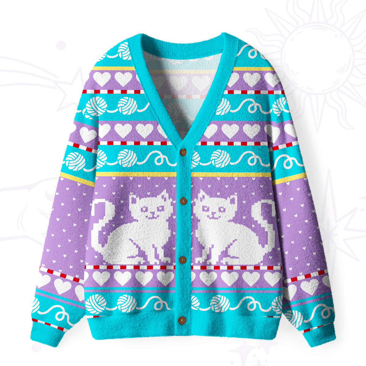 PurplehecateWhimsical Cat and Yarn  Ugly Cardigan Sweaters