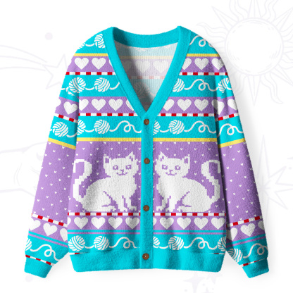 PurplehecateWhimsical Cat and Yarn  Ugly Cardigan Sweaters