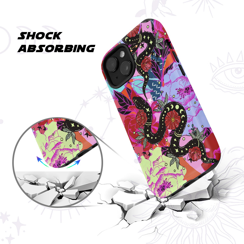Purplehecate Enchanted Black Serpent & Floral Pattern Phone Case