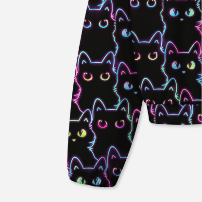 Purplehecate Neon Glow Stacked Cats Scuba Hoodie