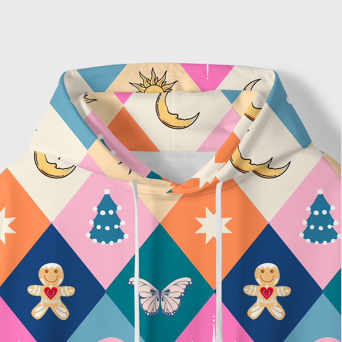 Purplehecate Whimsical Holiday Patchwork All-Over Print Hoodie