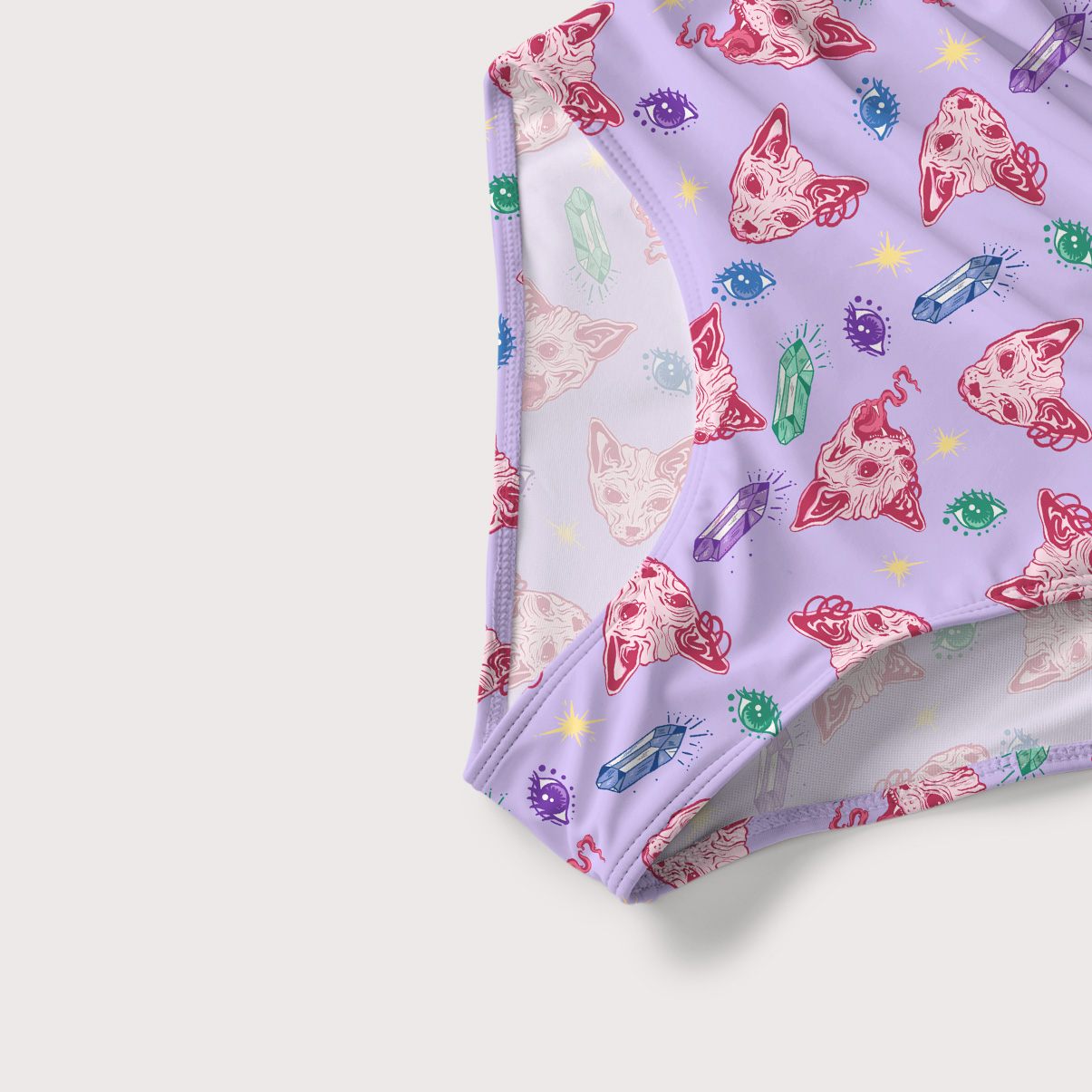 Purplehecate Crystal Cat Skull Slim-Strap Swimsuit