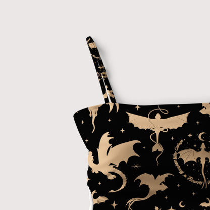 Purplehecate Fantasy Dragon Allover Slim-Strap Swimsuit