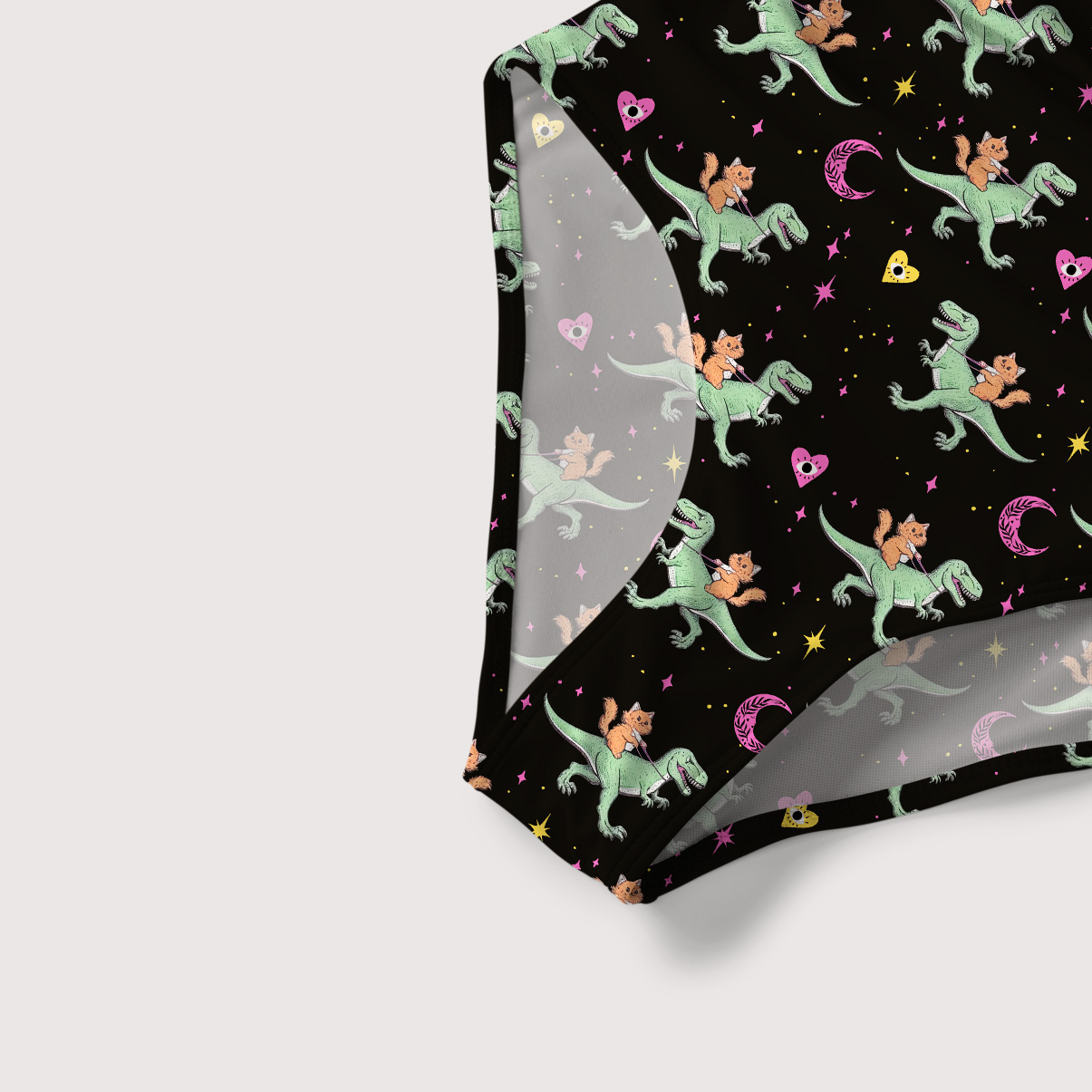 Purplehecate Witch Cat Rides the Dino Slim-Strap Swimsuit