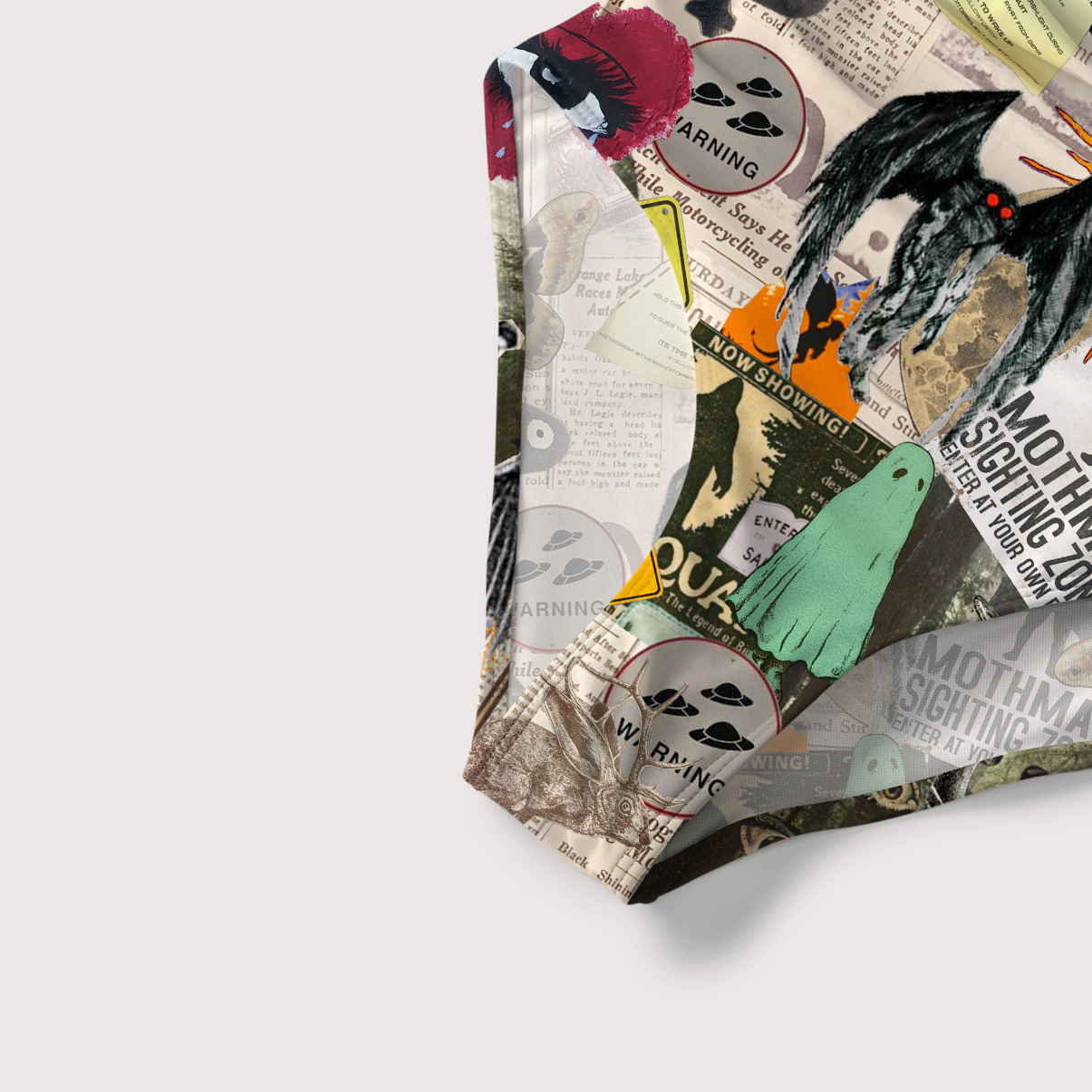 Purplehecate Cryptid Warning Collage Slim-Strap Swimsuit