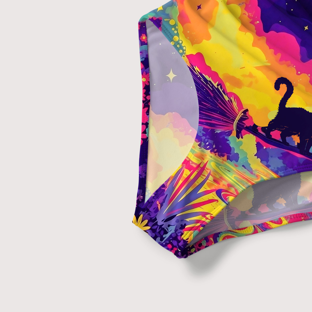 Purplehecate Midnight Cosmic Cat Fantasy Slim-Strap Swimsuit