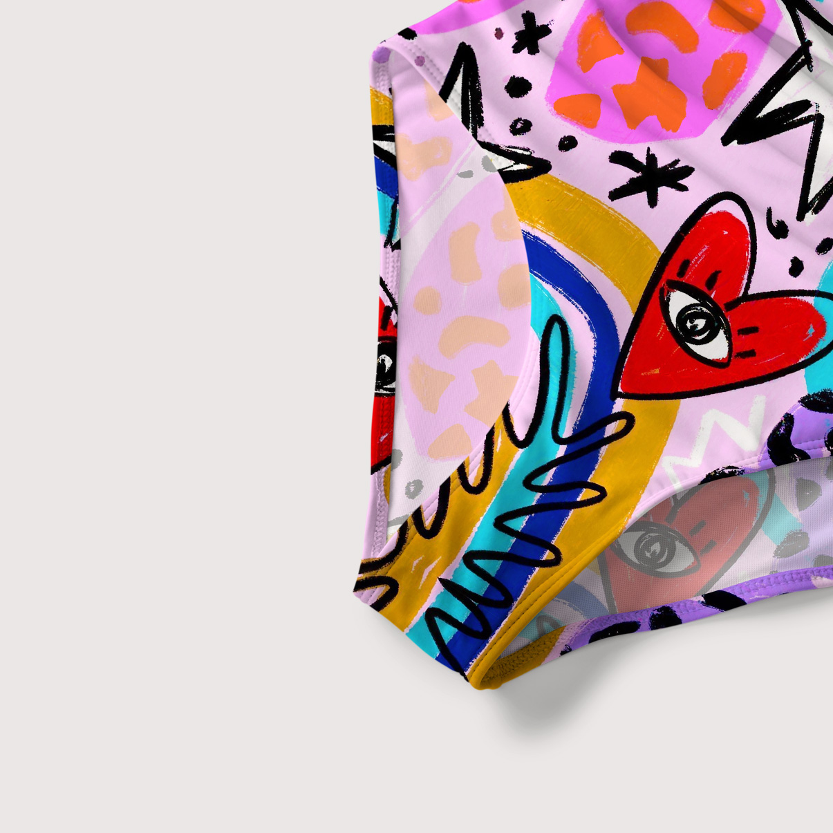 Purplehecate Cosmic Love Eyes Graffiti Slim-Strap Swimsuit