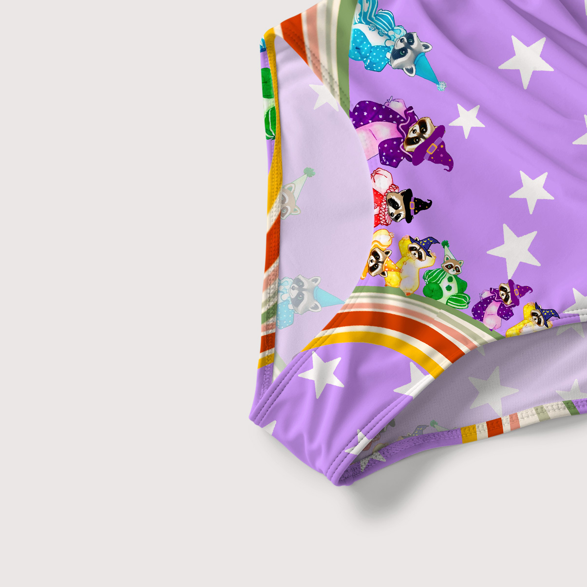 Purplehecate Rainbow Raccoon Star Slim-Strap Swimsuit