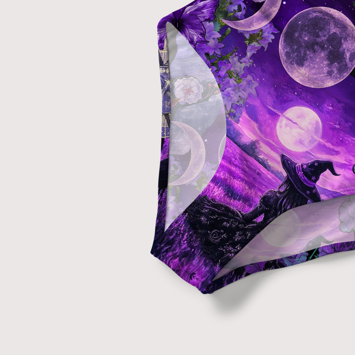 Purplehecate Witchy Black Cat Moon Slim-Strap Swimsuit
