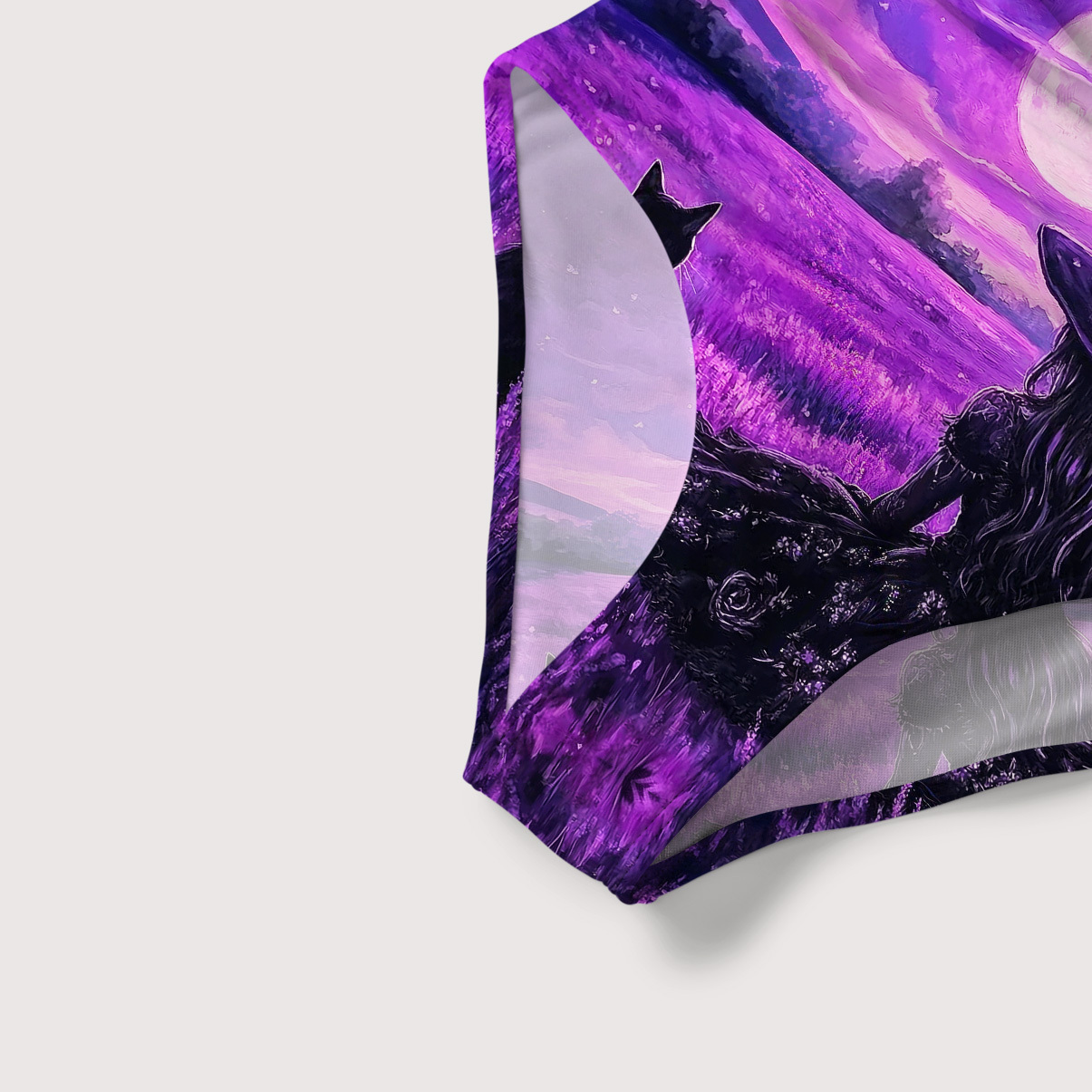 Purplehecate Dreamy Purple Witch and Black Cat Slim-Strap Swimsuit