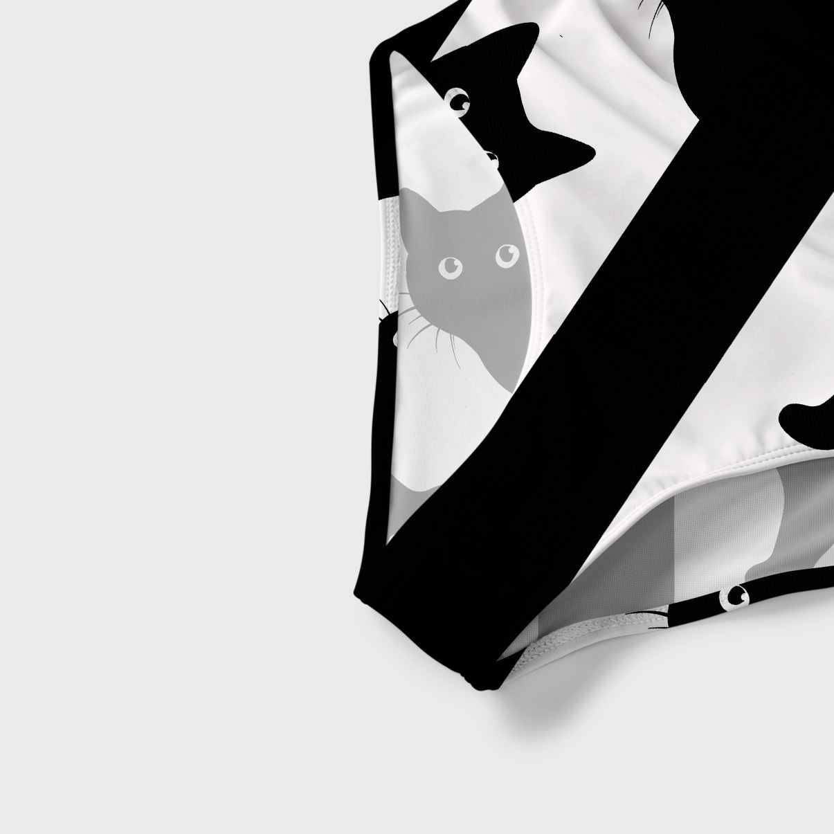 Purplehecate Peekaboo Cats Pattern Slim-Strap Swimsuit