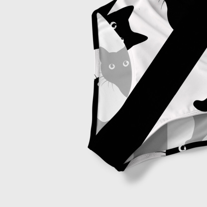 Purplehecate Peekaboo Cats Pattern Slim-Strap Swimsuit