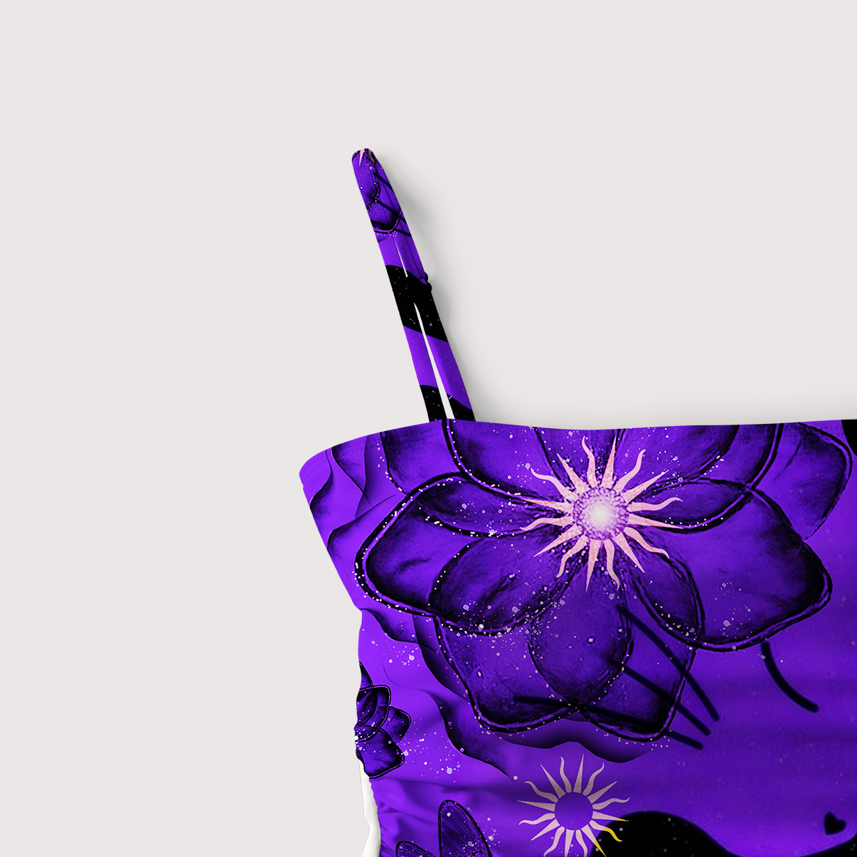 Purplehecate Starlit Cats & Butterflies Slim-Strap Swimsuit