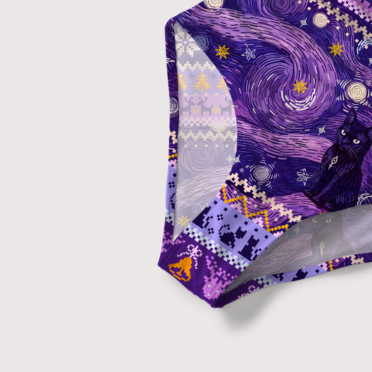 Purplehecate Mystic Cat Beneath the Cosmic Veil Slim-Strap Swimsuit