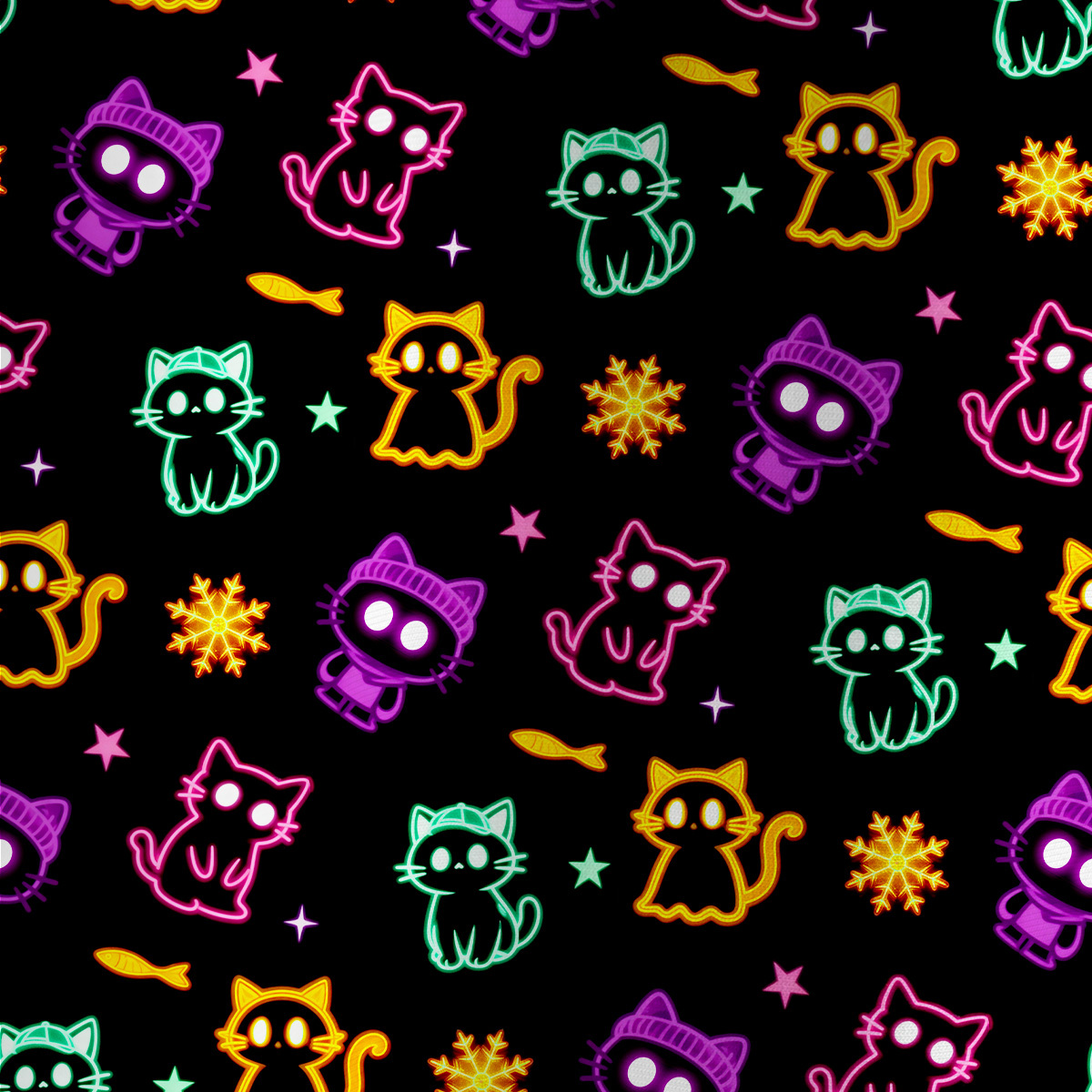 Purplehecate Neon Cat Party All Over Print T-Shirt