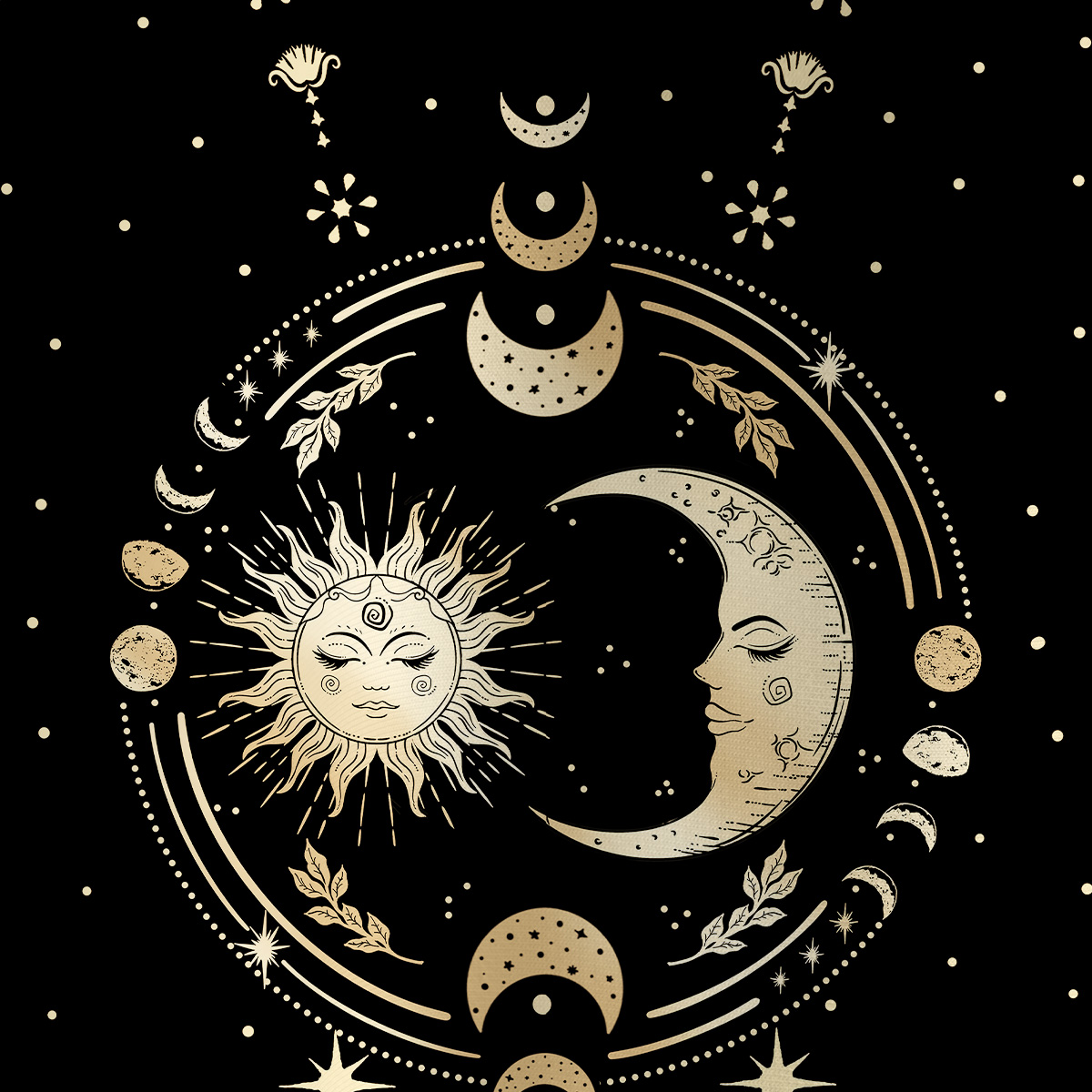 Purplehecate Celestial Sun and Moon All Over Print T-Shirt