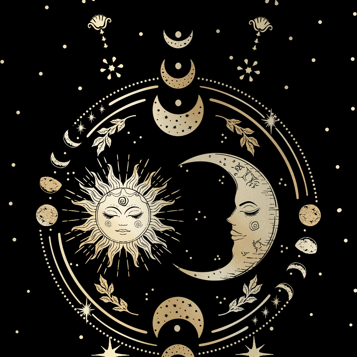 Purplehecate Celestial Sun and Moon All Over Print T-Shirt
