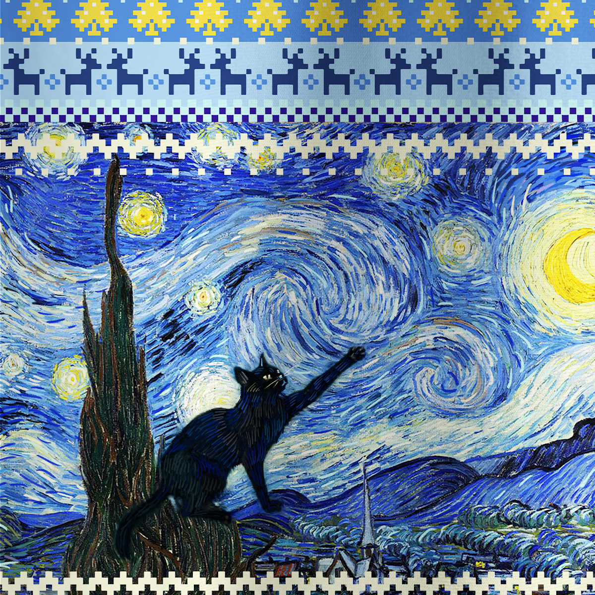 Purplehecate Witch Cat Under the Starry Night All Over Print T-Shirt