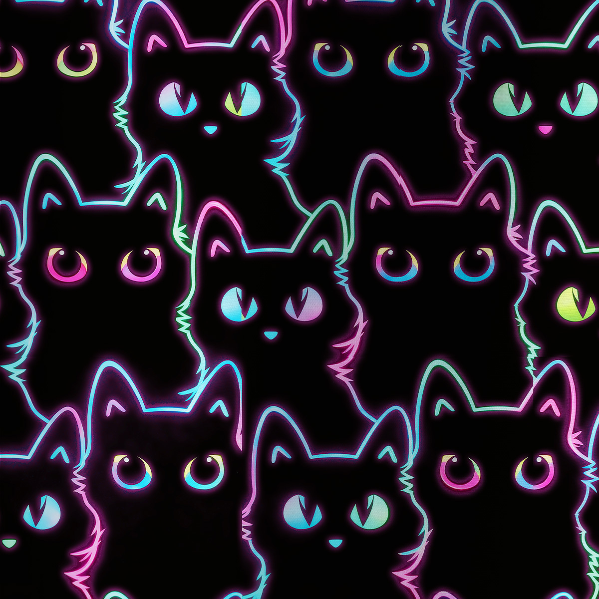 Purplehecate Neon Glow Stacked Cats All Over Print T-Shirt