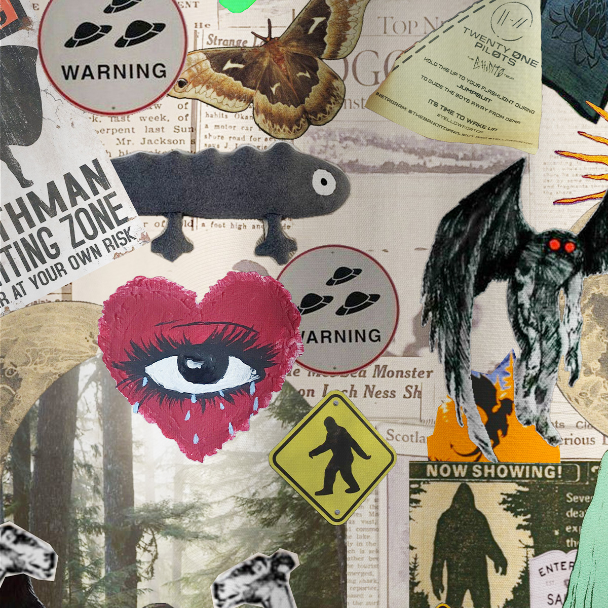 Purplehecate Cryptid Warning Collage All Over Print T-Shirt