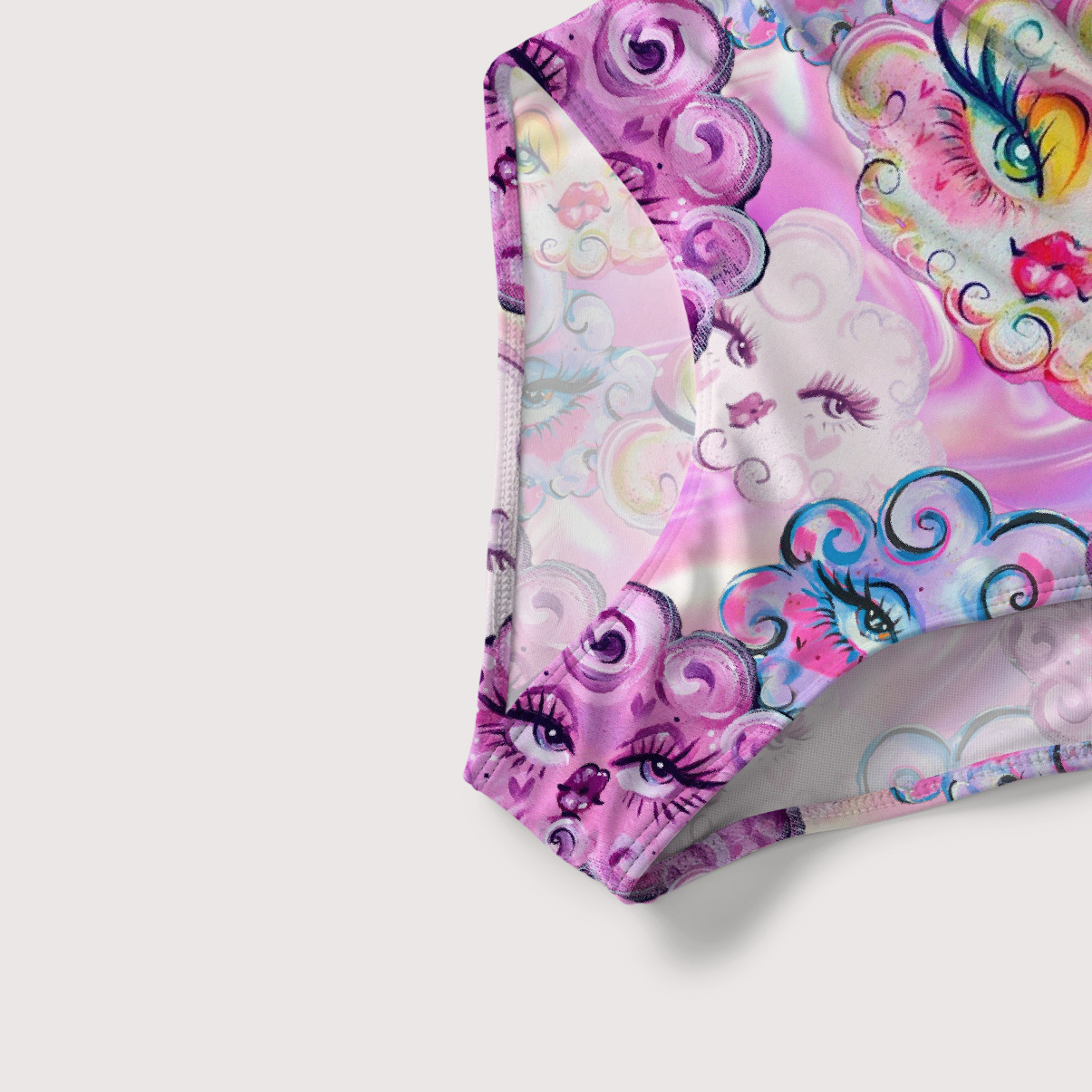 Purplehecate Dreamy Cloud Faces Slim-Strap Swimsuit