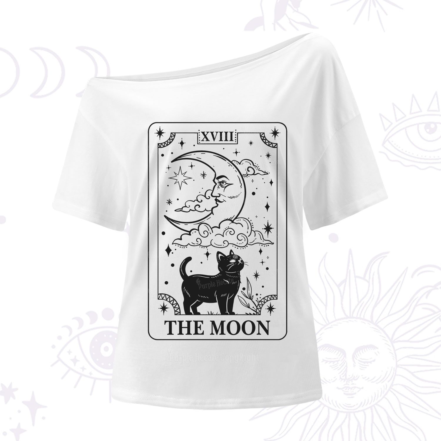 Purplehecate The Moon Tarot Card Cat One Shoulder T-Shirt