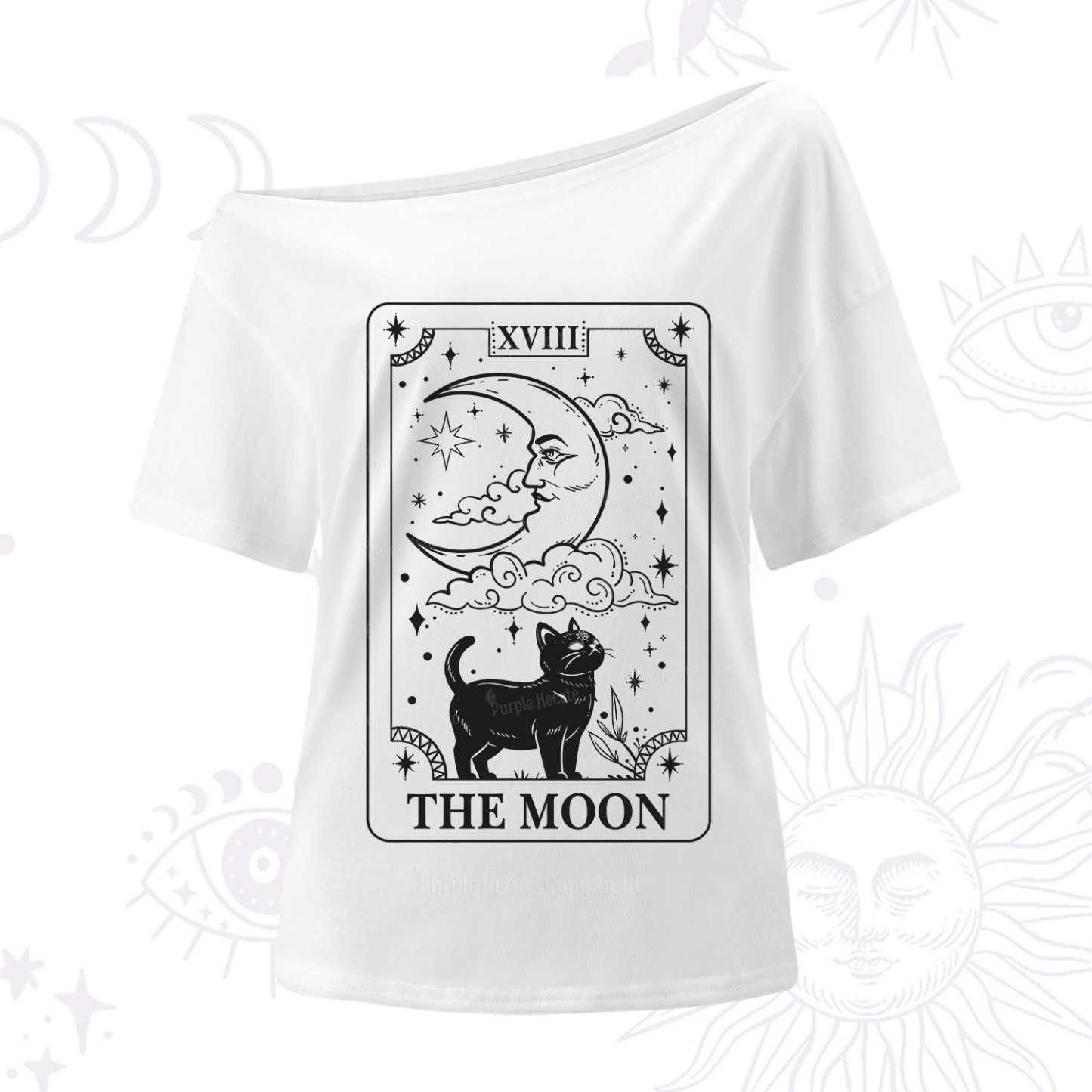 Purplehecate The Moon Tarot Card Cat One Shoulder T-Shirt