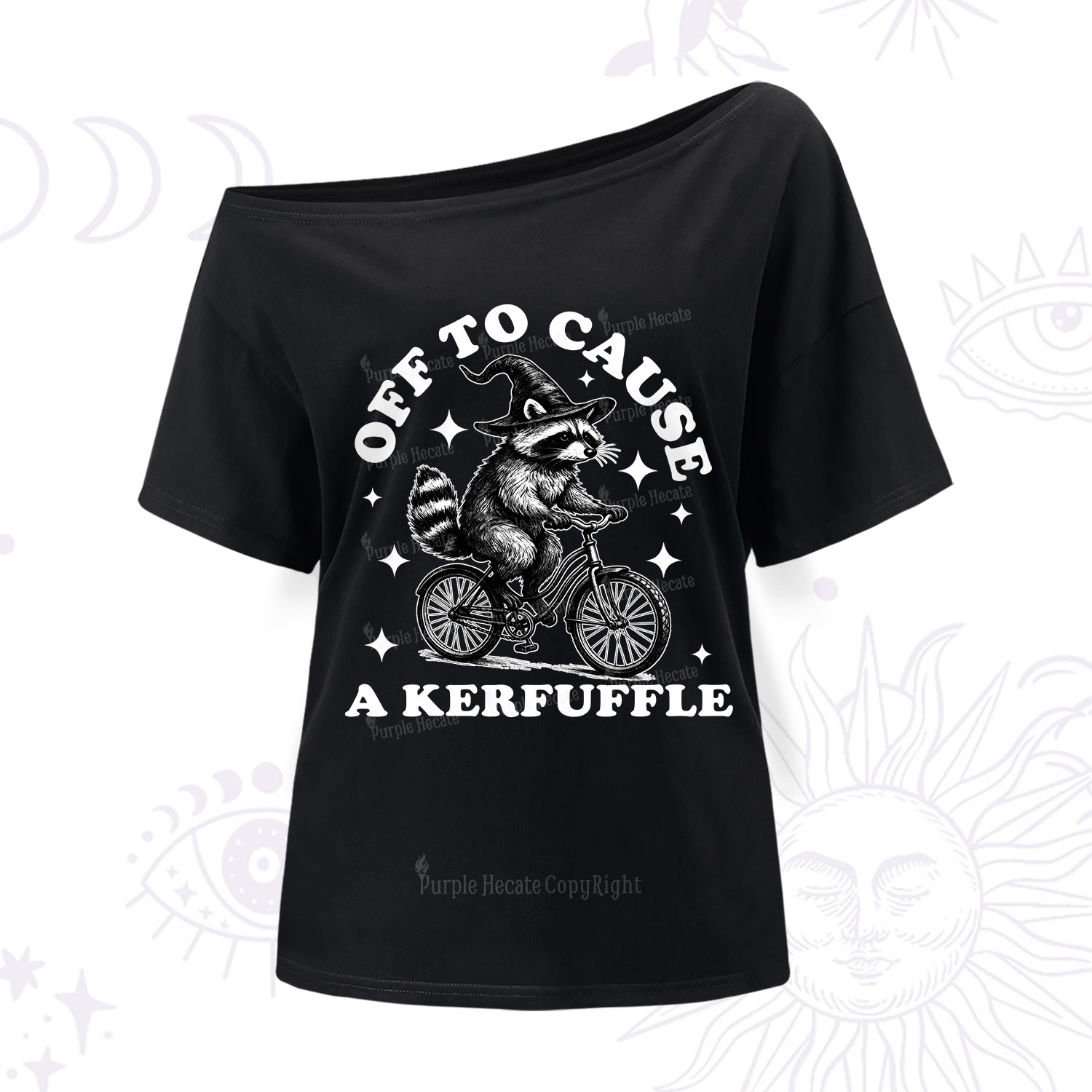 Purplehecate Off to Cause a Kerfuffle Raccoon One Shoulder T-Shirt
