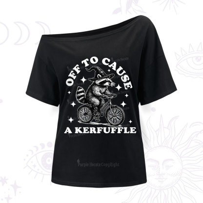 Purplehecate Off to Cause a Kerfuffle Raccoon One Shoulder T-Shirt