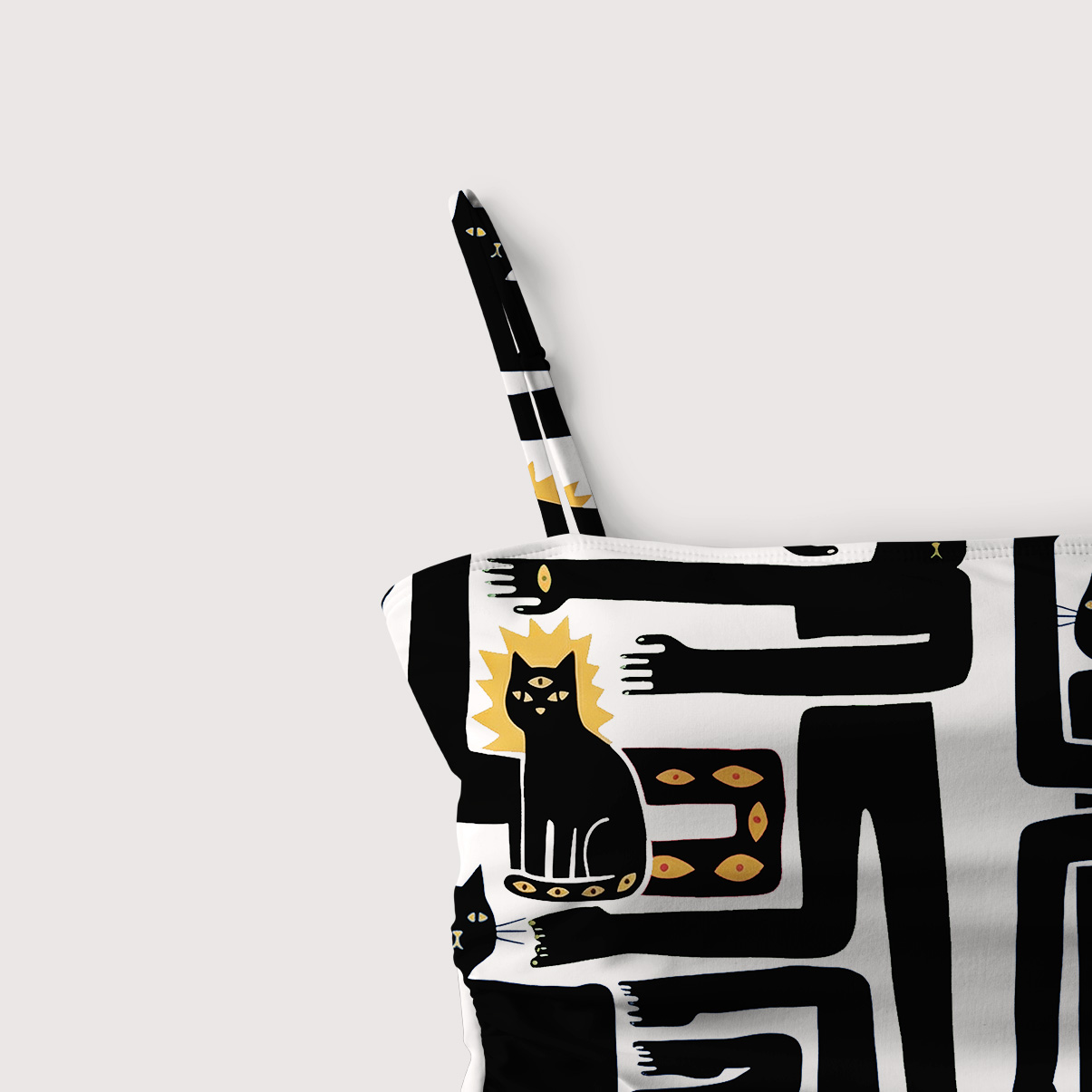 Purplehecate Whimsical Abstract Cat Slim-Strap Swimsuit