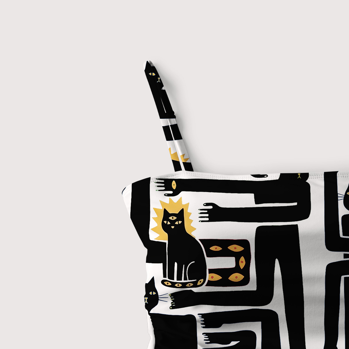 Purplehecate Whimsical Abstract Cat Slim-Strap Swimsuit