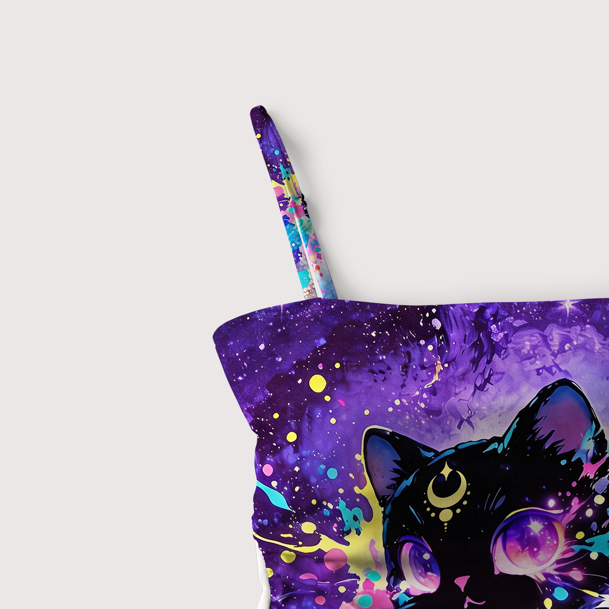 Purplehecate Neon Galaxy Cat Fantasy Slim-Strap Swimsuit