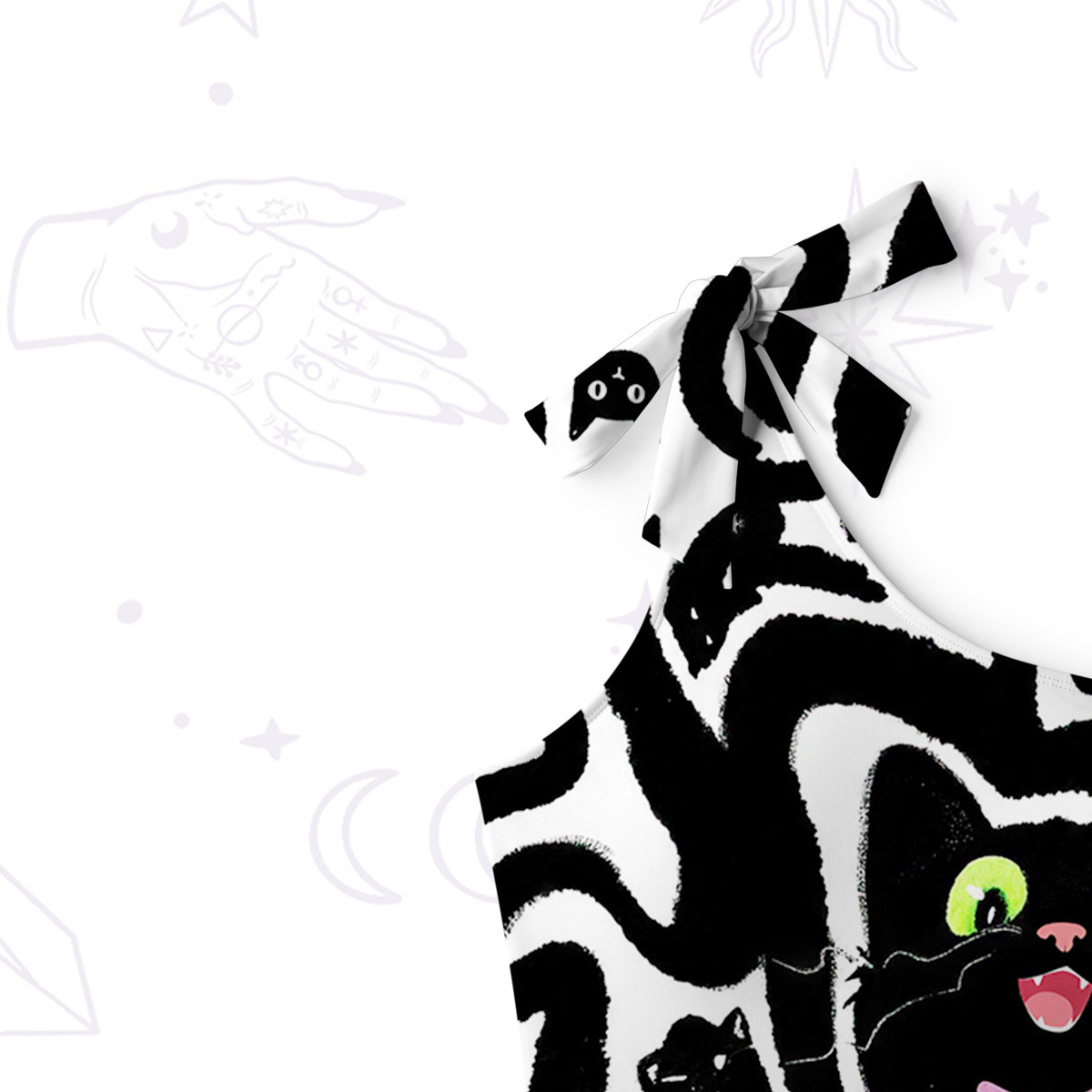 Purplehecate Black Cat One-Shoulder One-Piece Swimsuit