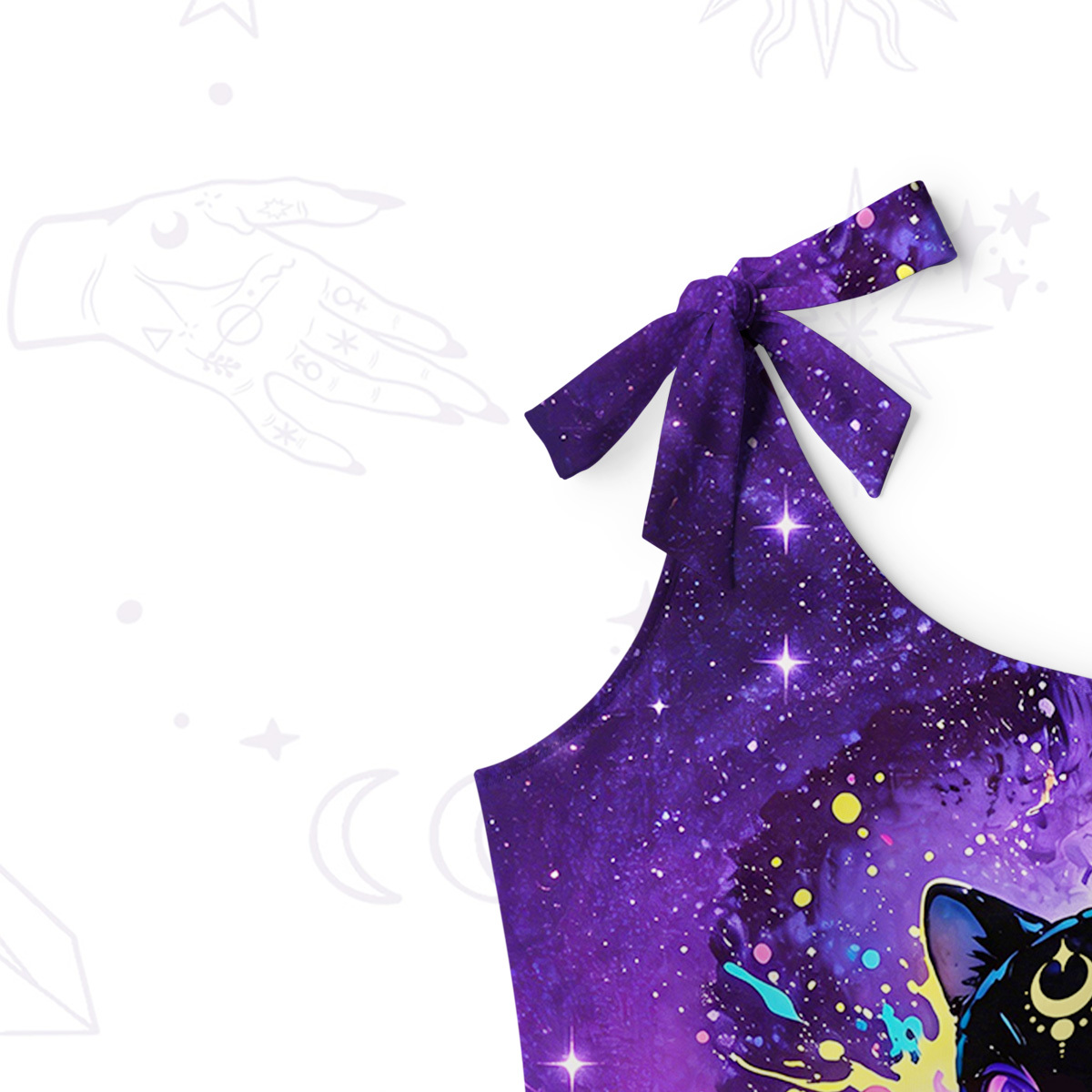 Purplehecate Neon Galaxy Cat Fantasy One-Shoulder One-Piece Swimsuit
